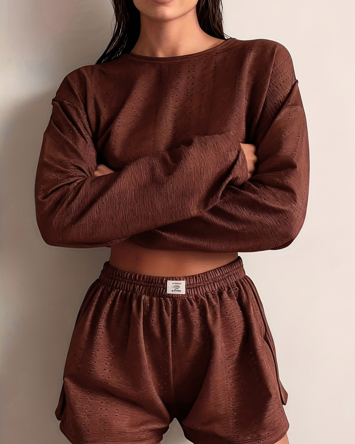 Pyjama Crop Top et Short en Broderie Ajourée