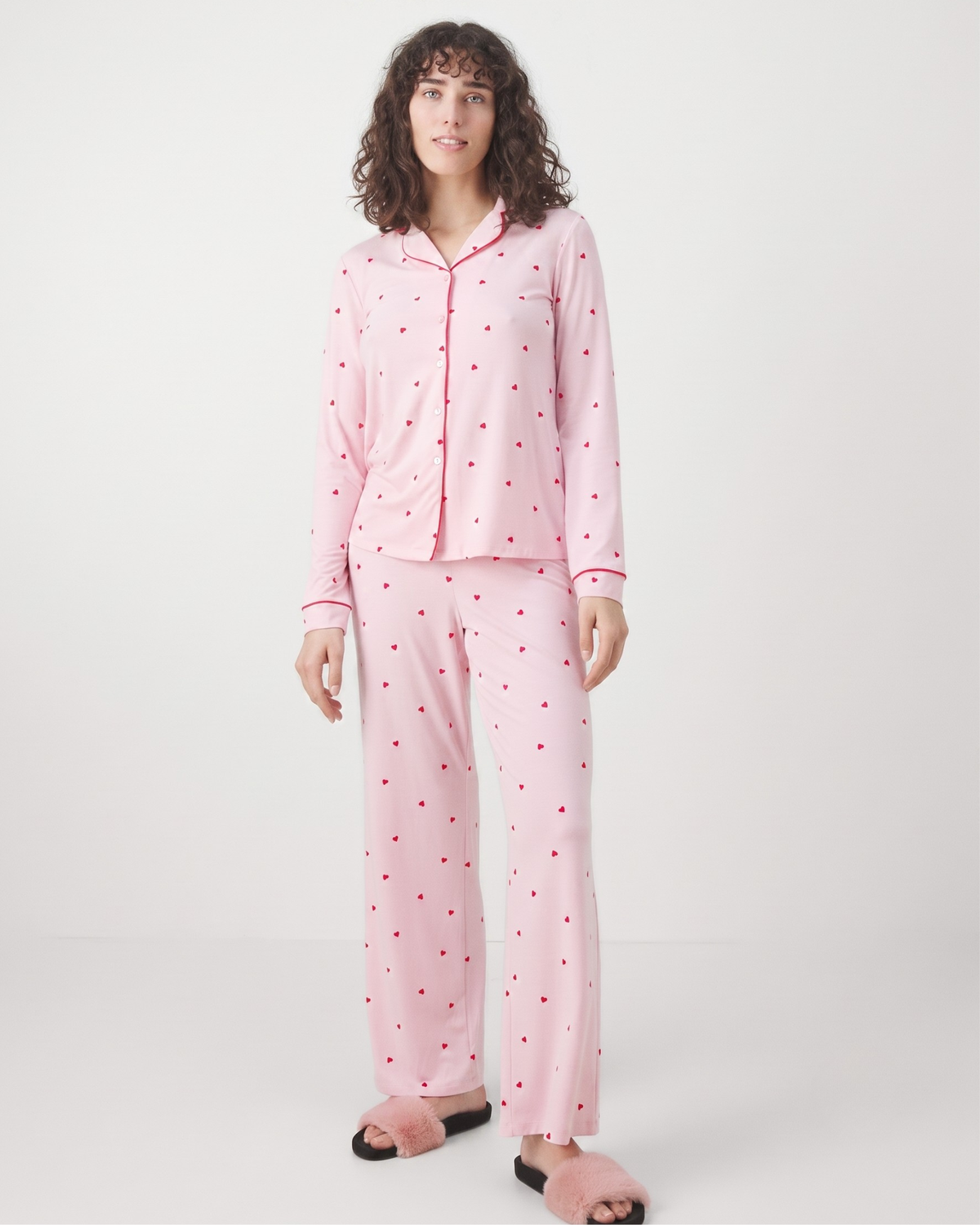 Pyjama à Manches Longues à Motifs Cœurs