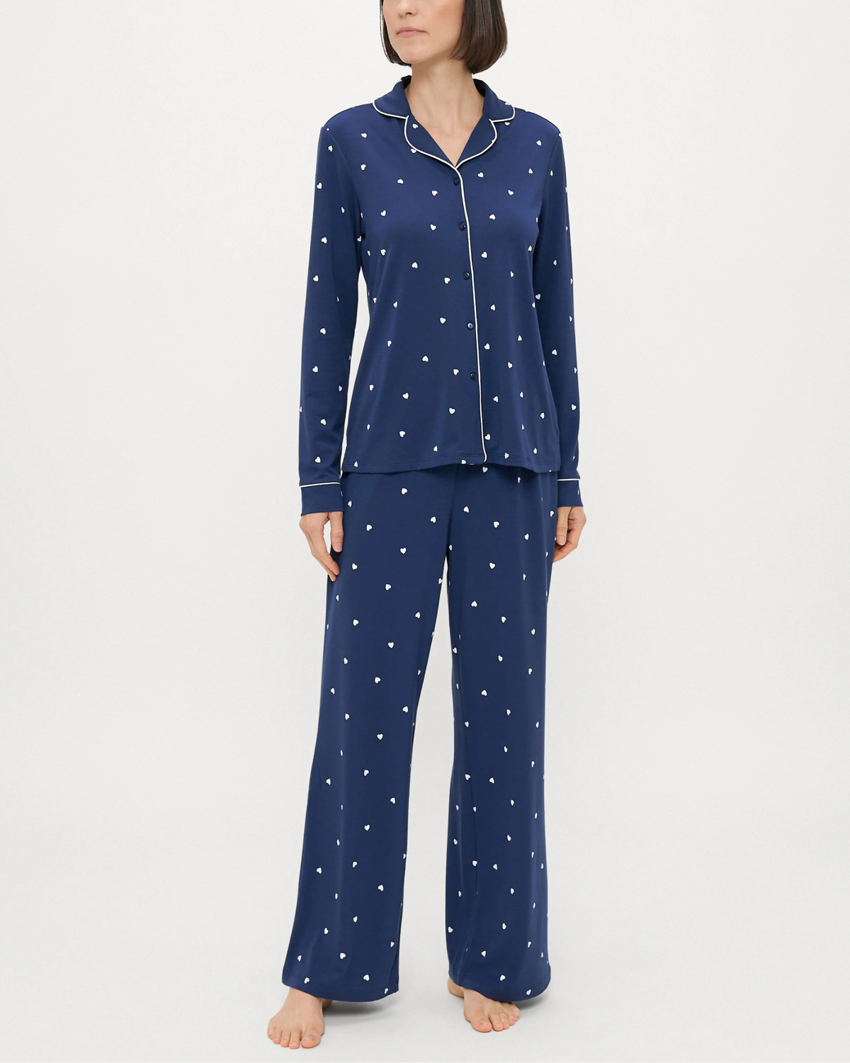 Pyjama à Manches Longues à Motifs Cœurs