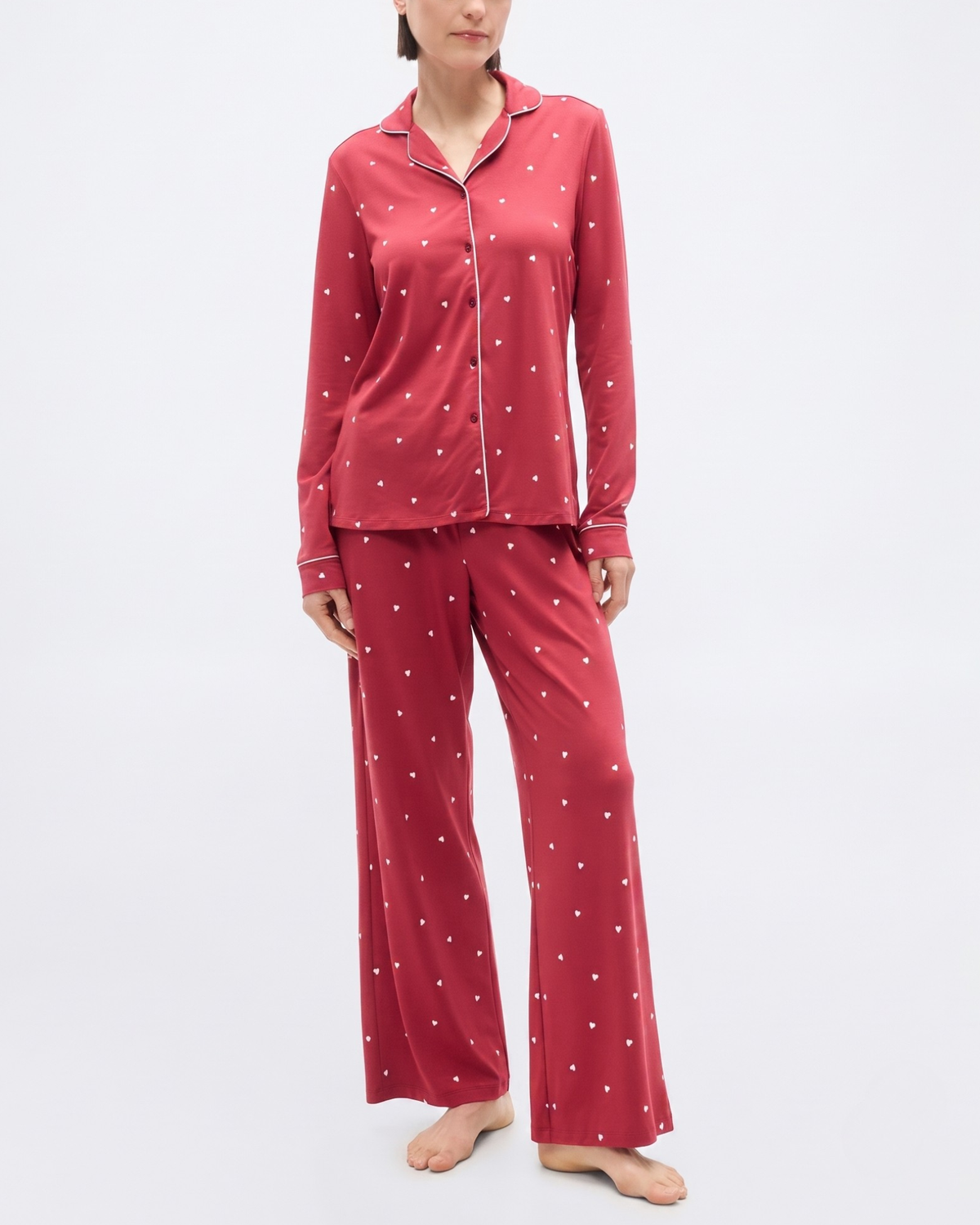 Pyjama à Manches Longues à Motifs Cœurs