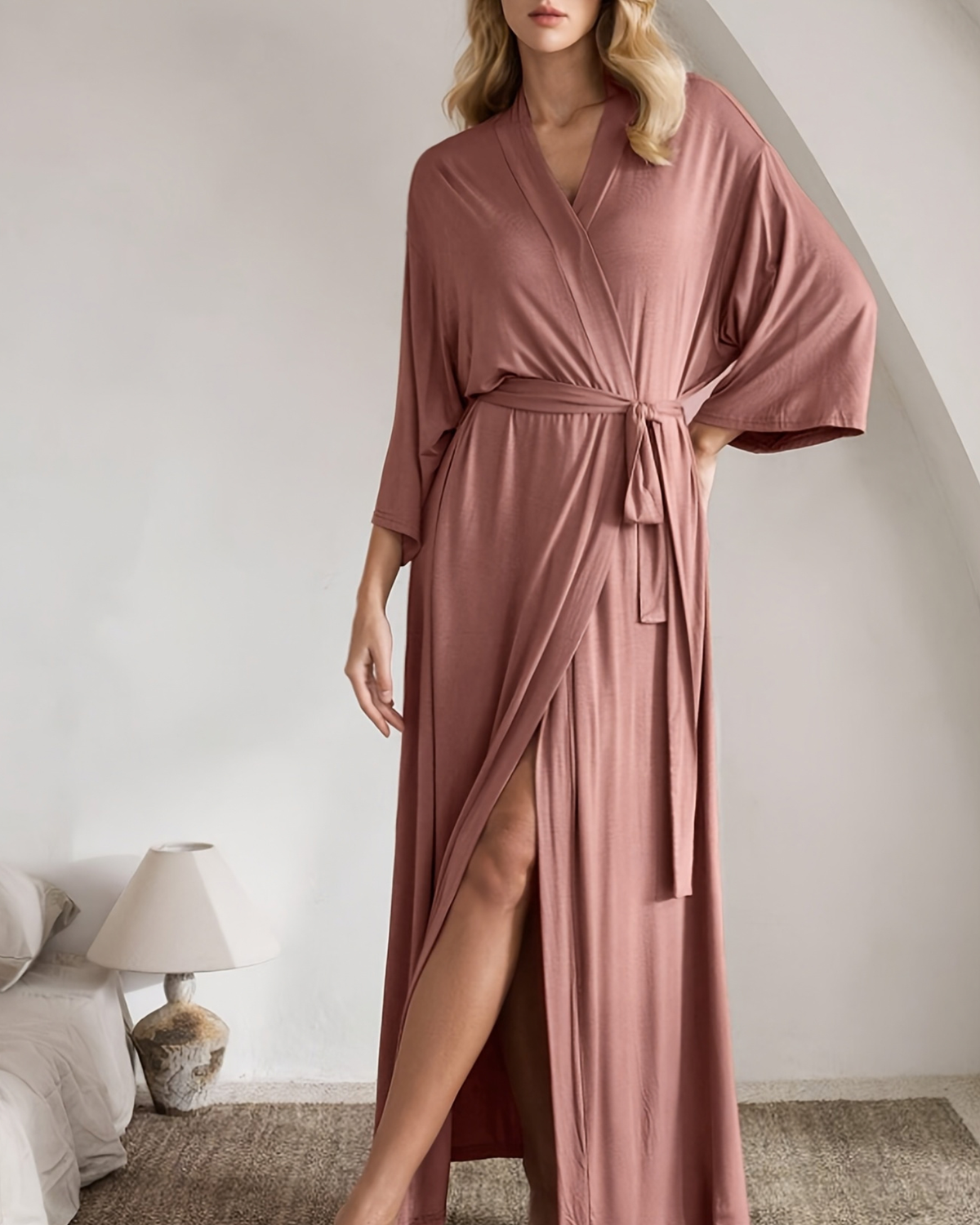 Peignoir Long Doux à Manches Longues