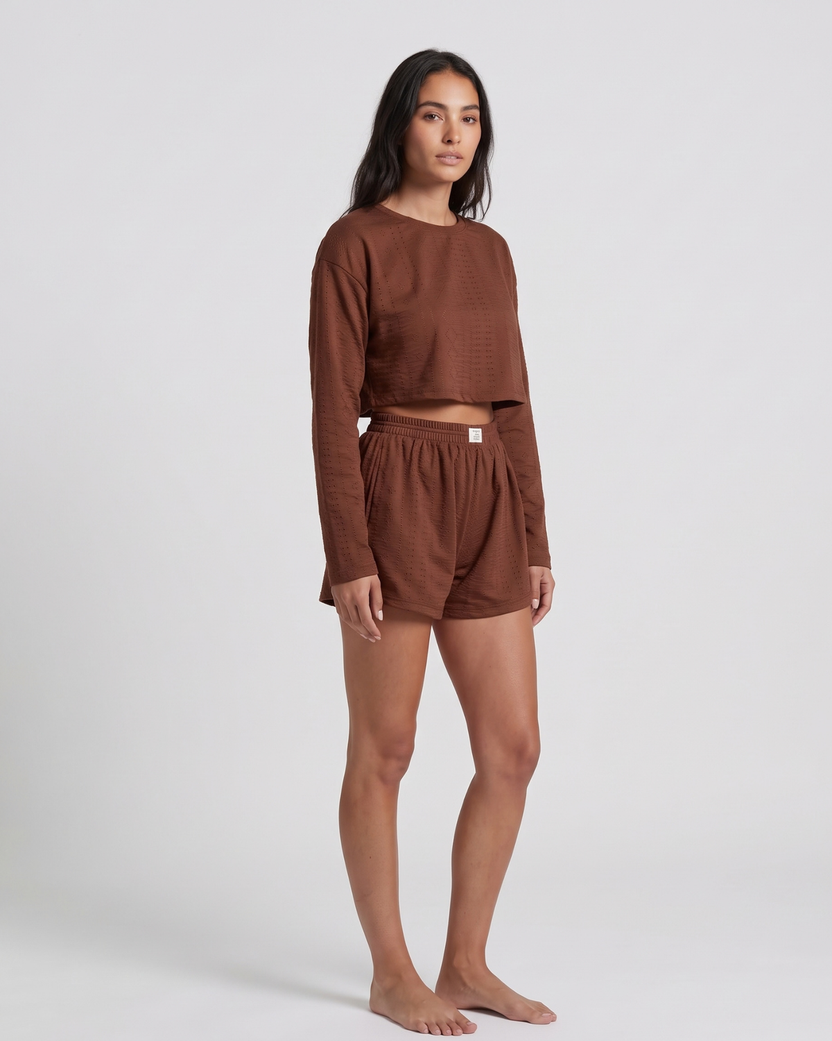 Pyjama Crop Top et Short en Broderie Ajourée