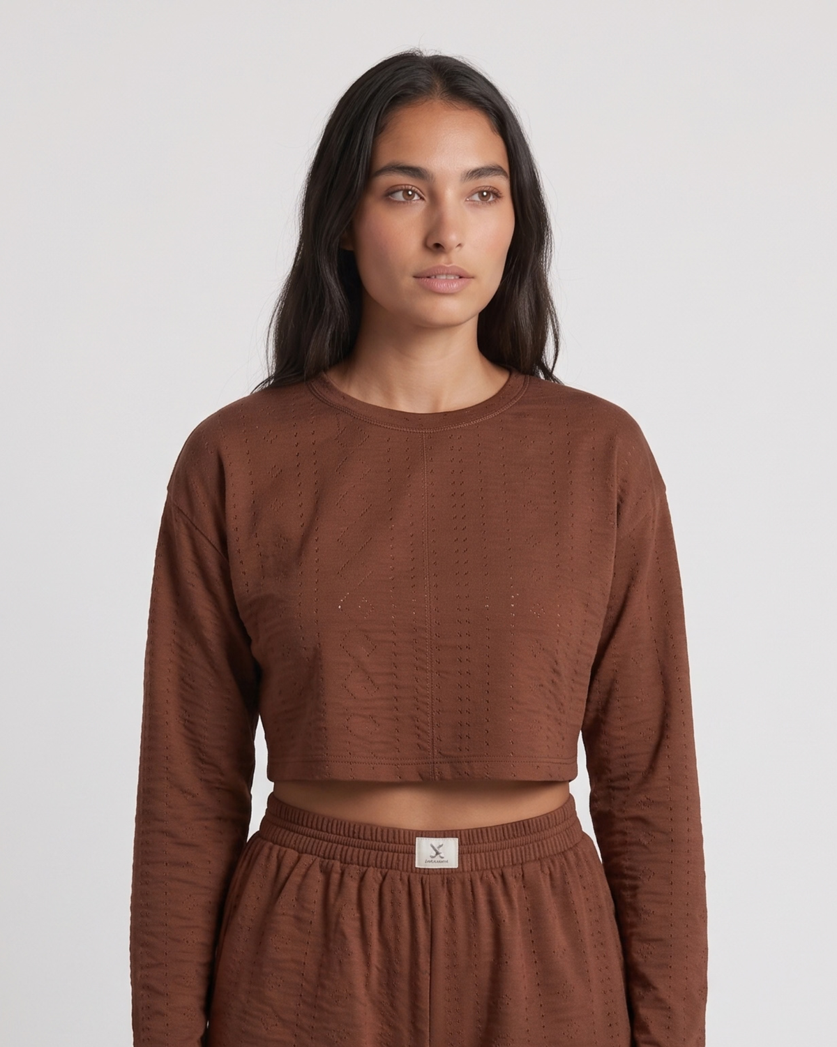 Pyjama Crop Top et Short en Broderie Ajourée