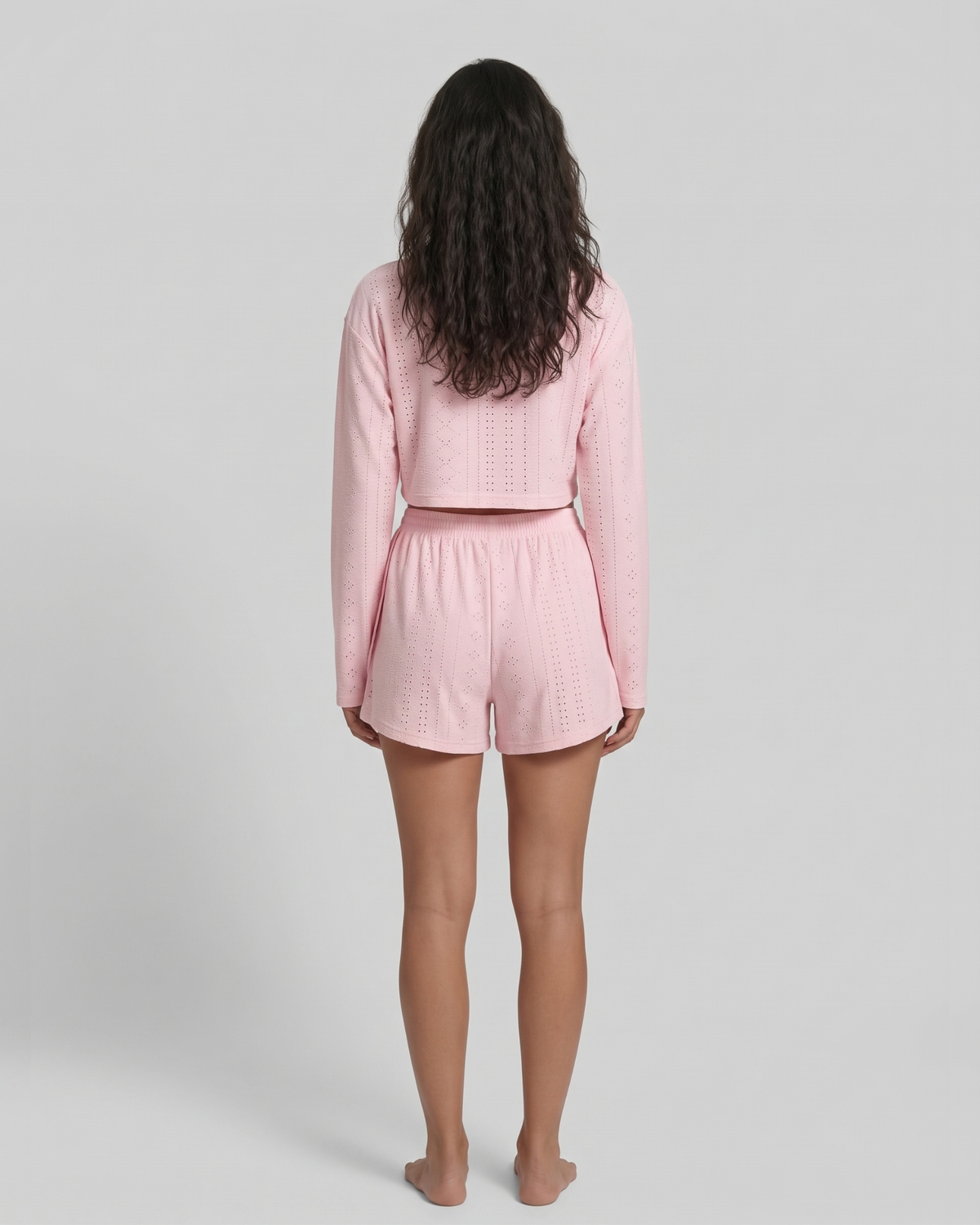 Pyjama Crop Top et Short en Broderie Ajourée