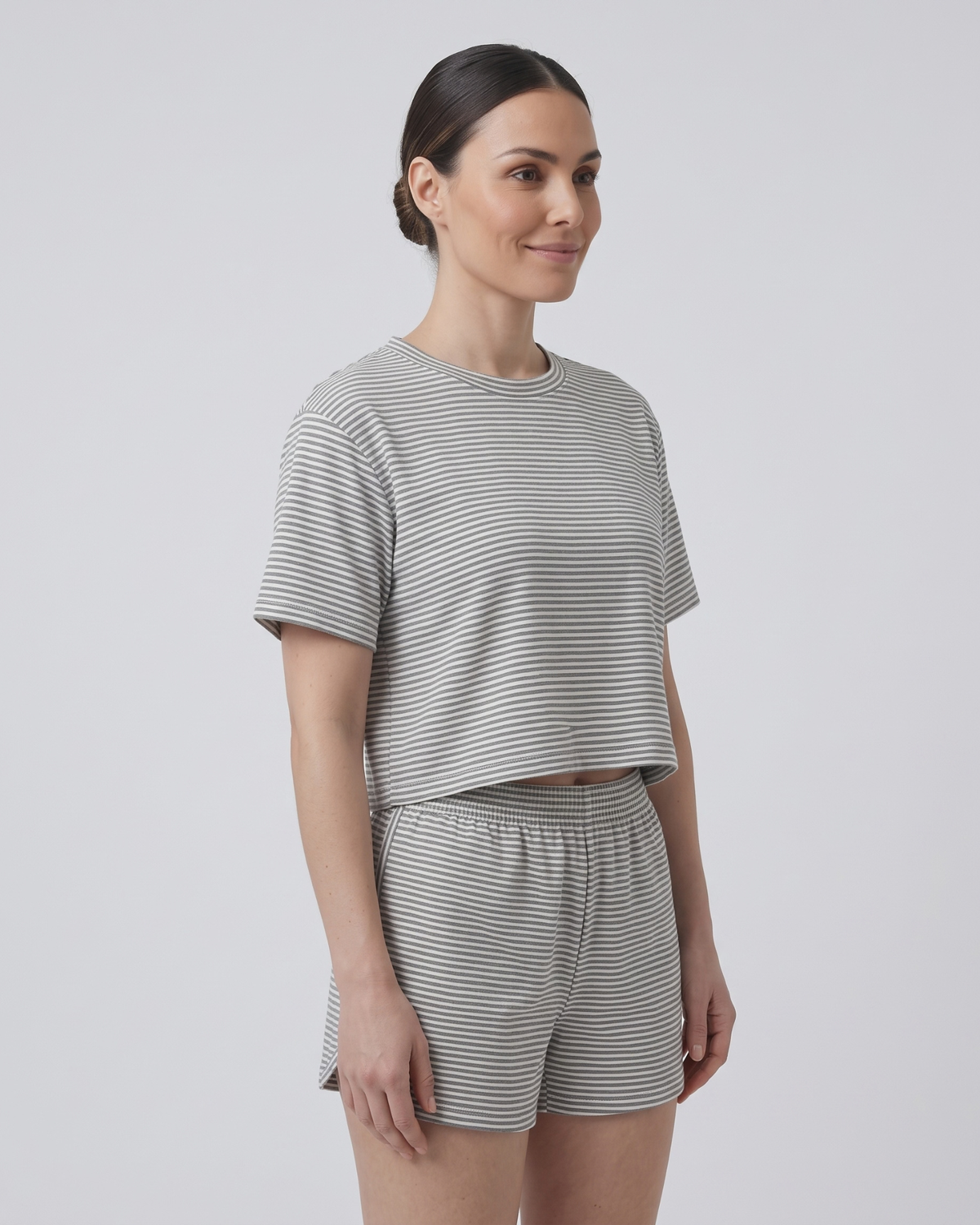 Pyjama Rayé en Crop Top et Short