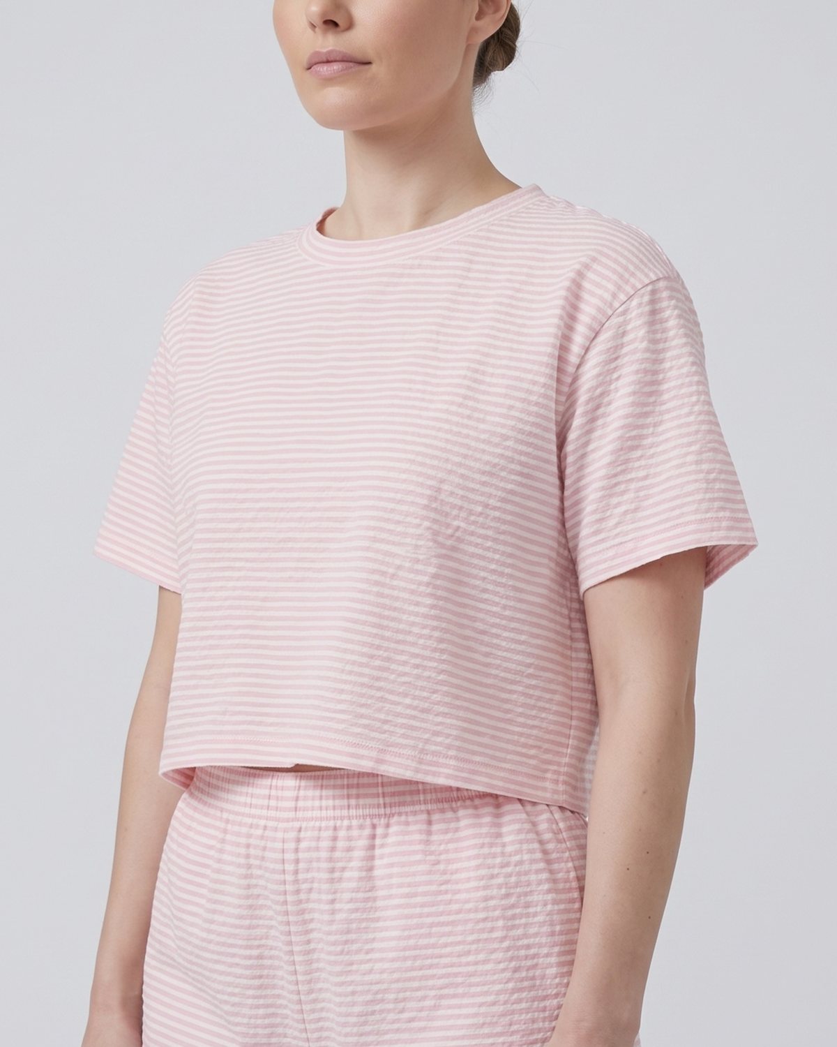 Pyjama Rayé en Crop Top et Short