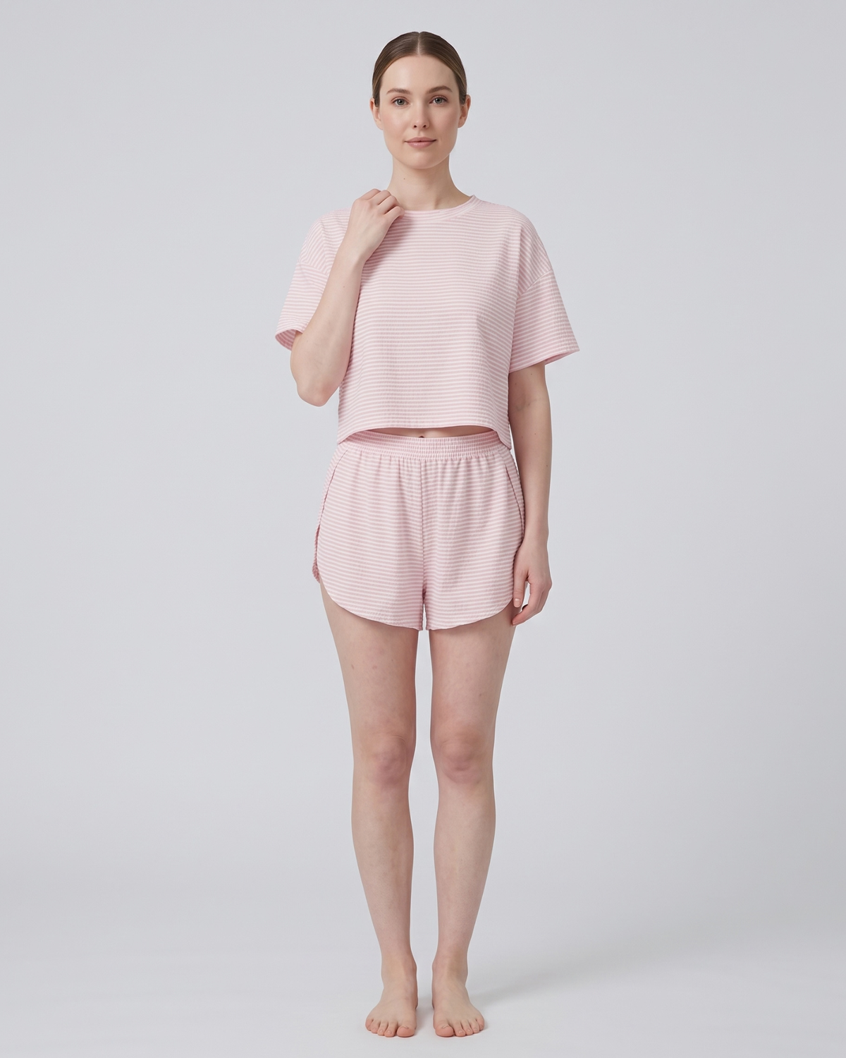 Pyjama Rayé en Crop Top et Short