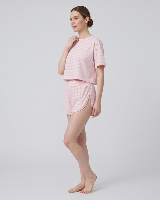 Pyjama Rayé en Crop Top et Short