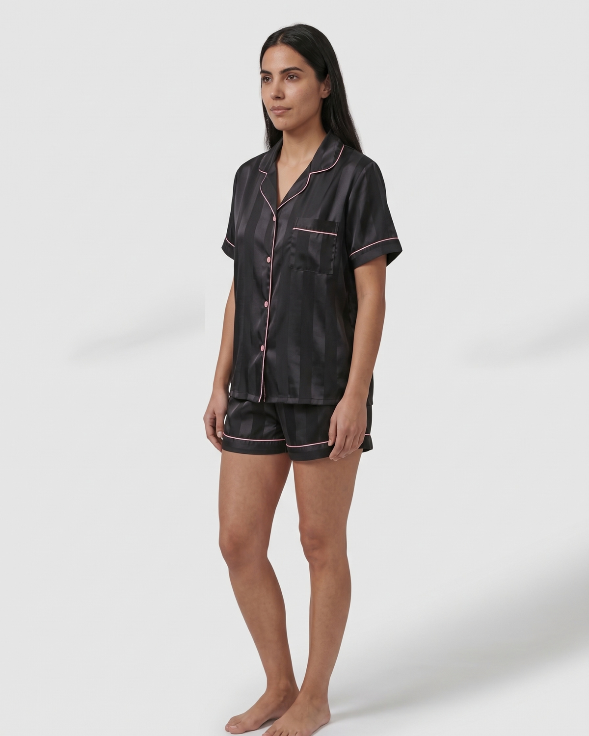 Pyjama Col Tailleur en Satin Rayé