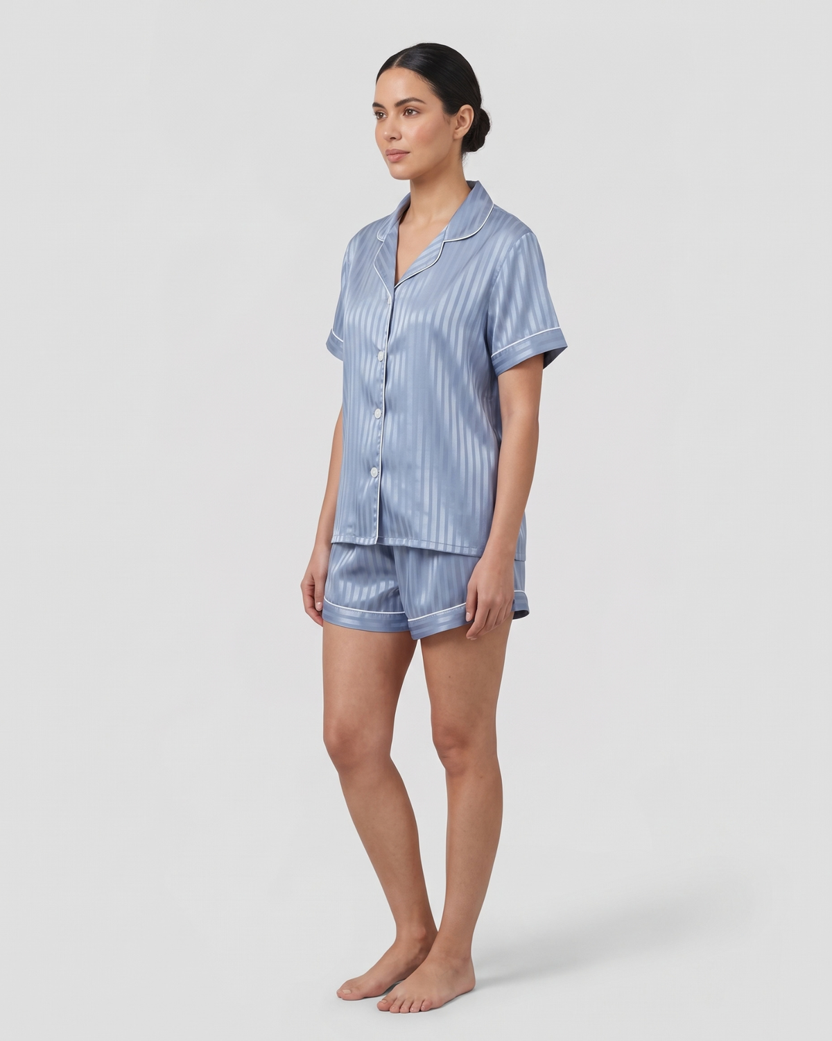 Pyjama Col Tailleur en Satin Rayé