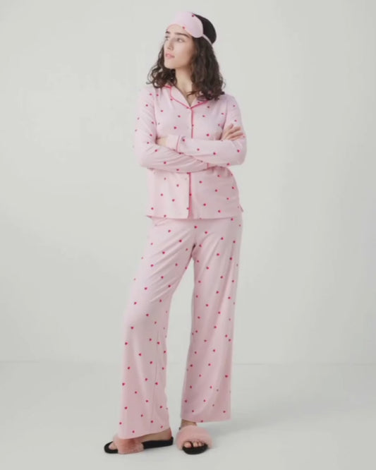Pyjama à Manches Longues à Motifs Cœurs